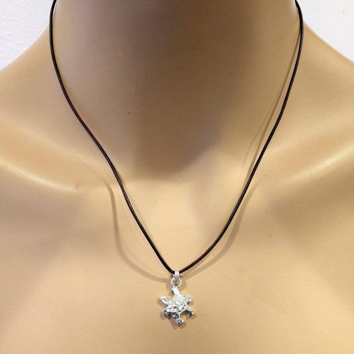 Sterling Silver Autism Awareness Puzzle Piece Leather Necklace by Alexa Martha Designs