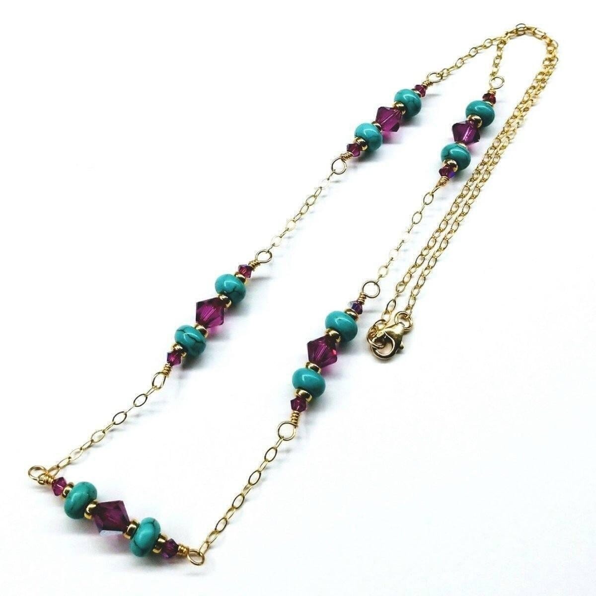 Super Dainty Wire Wrapped Gold Filled Pink Turquoise Gemstone Necklace by Alexa Martha Designs
