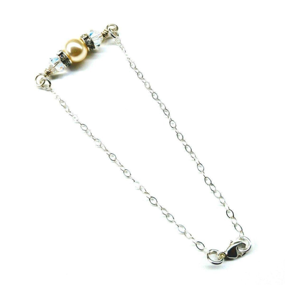 Silver Swarovski Crystal Pearl Bar Bridal Bracelet by Alexa Martha Designs