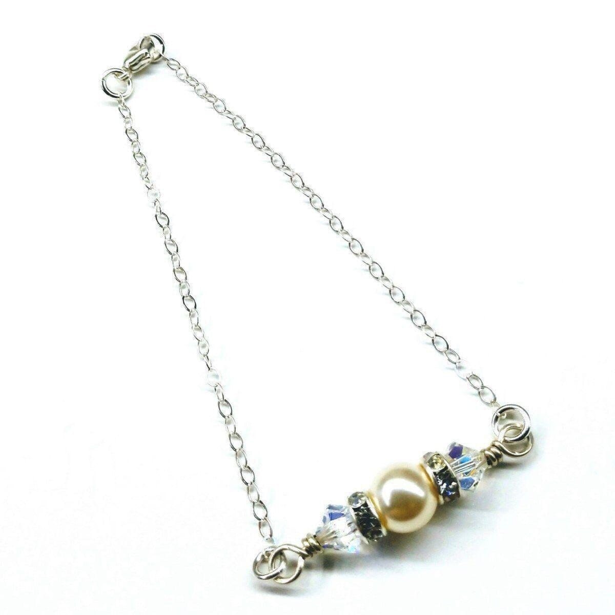 Silver Swarovski Crystal Pearl Bar Bridal Bracelet by Alexa Martha Designs
