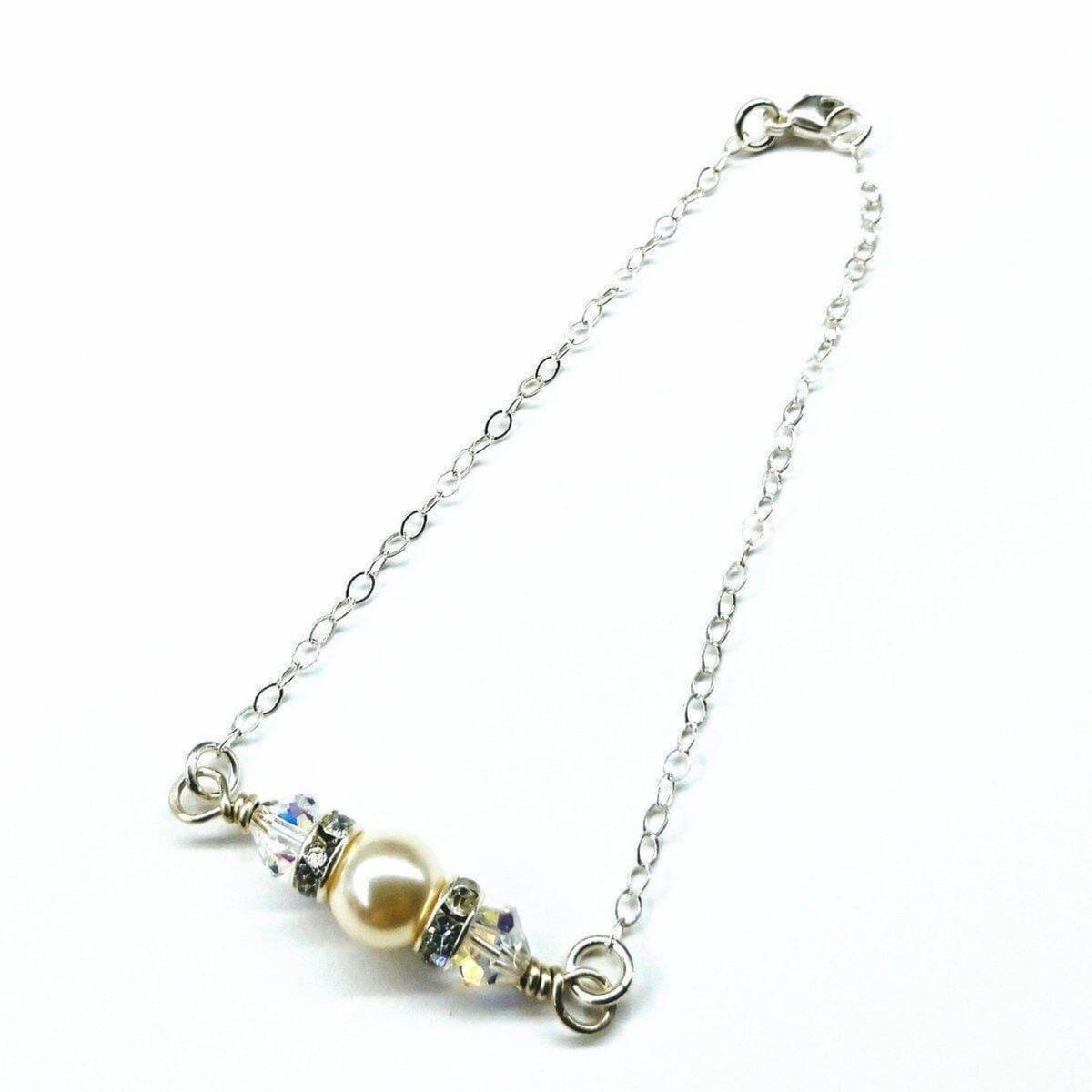 Silver Swarovski Crystal Pearl Bar Bridal Bracelet by Alexa Martha Designs