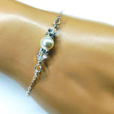 Silver Swarovski Crystal Pearl Bar Bridal Bracelet by Alexa Martha Designs