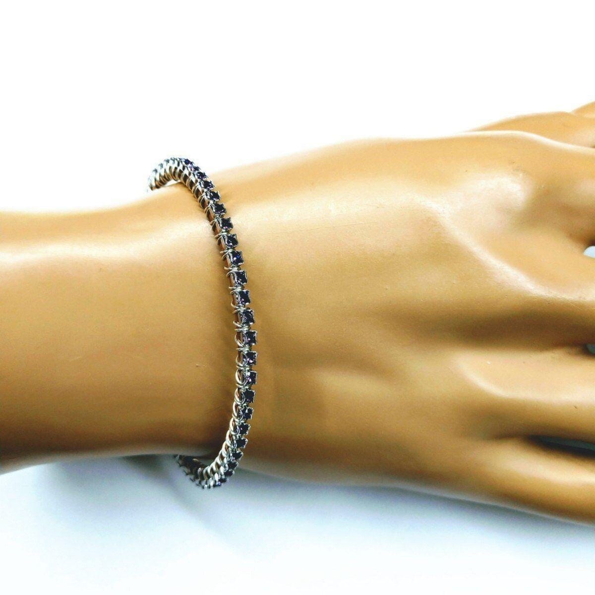 Wire Wrapped Amethyst Crystal Tennis Bracelet Bangle by Alexa Martha Designs