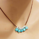 Silver Green Blue Shell Bead Charm Leather Necklace by Alexa Martha Designs