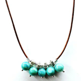 Silver Green Blue Shell Bead Charm Leather Necklace by Alexa Martha Designs