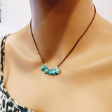 Silver Green Blue Shell Bead Charm Leather Necklace by Alexa Martha Designs