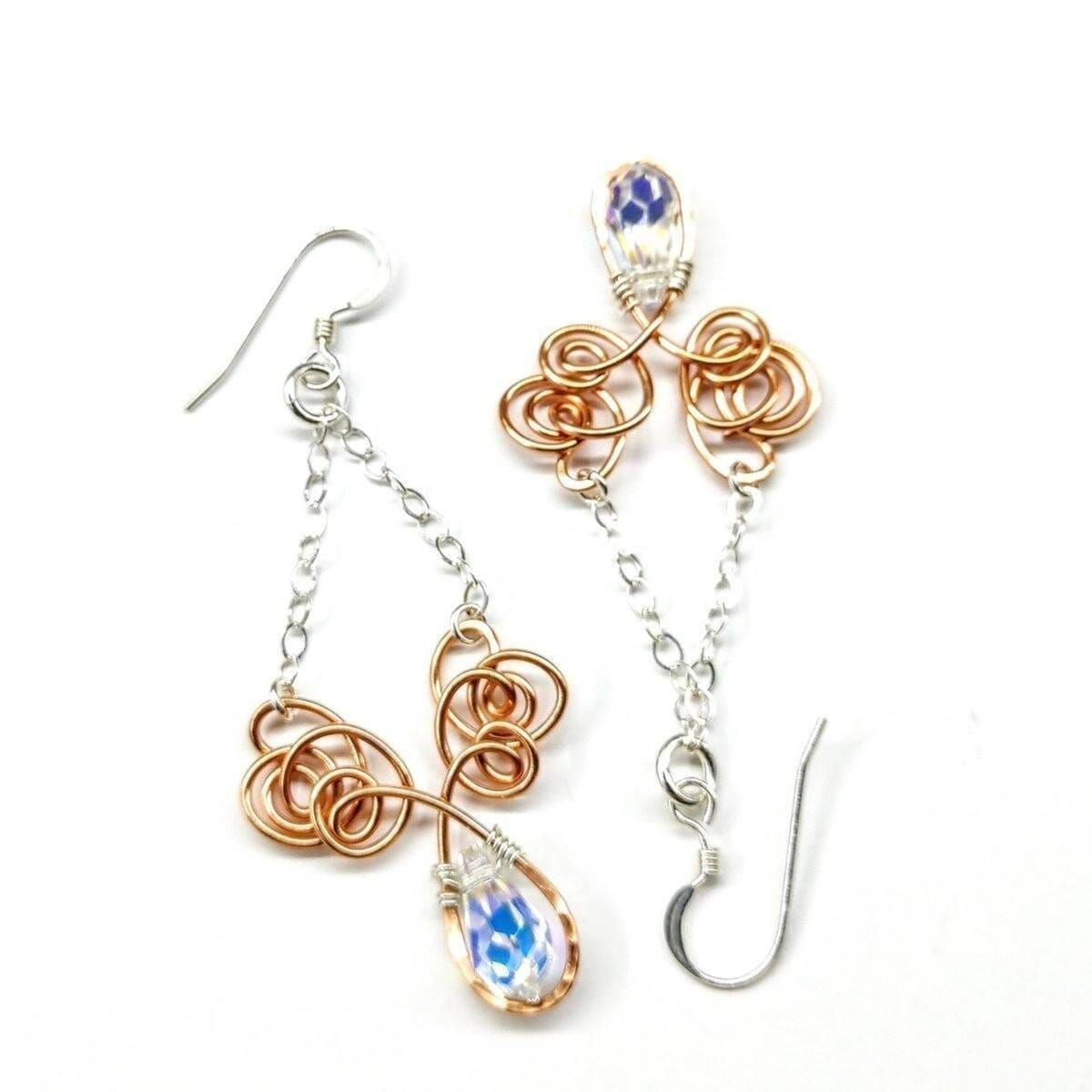 Wire Sculpted Crystal Drop Chandelier Angel Wing Earrings by Alexa Martha Designs