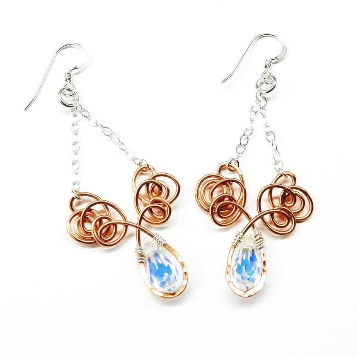 Wire Sculpted Crystal Drop Chandelier Angel Wing Earrings by Alexa Martha Designs