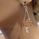 Wire Sculpted Crystal Drop Chandelier Angel Wing Earrings by Alexa Martha Designs