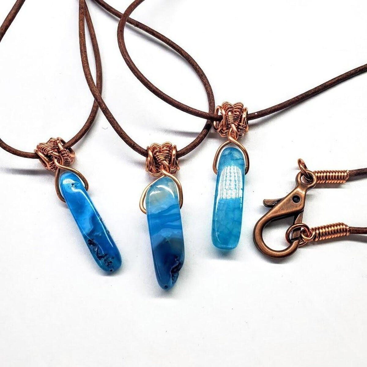 Wire Wrapped Pointed Turquoise Agate Leather Necklace for Him and Her by Alexa Martha Designs