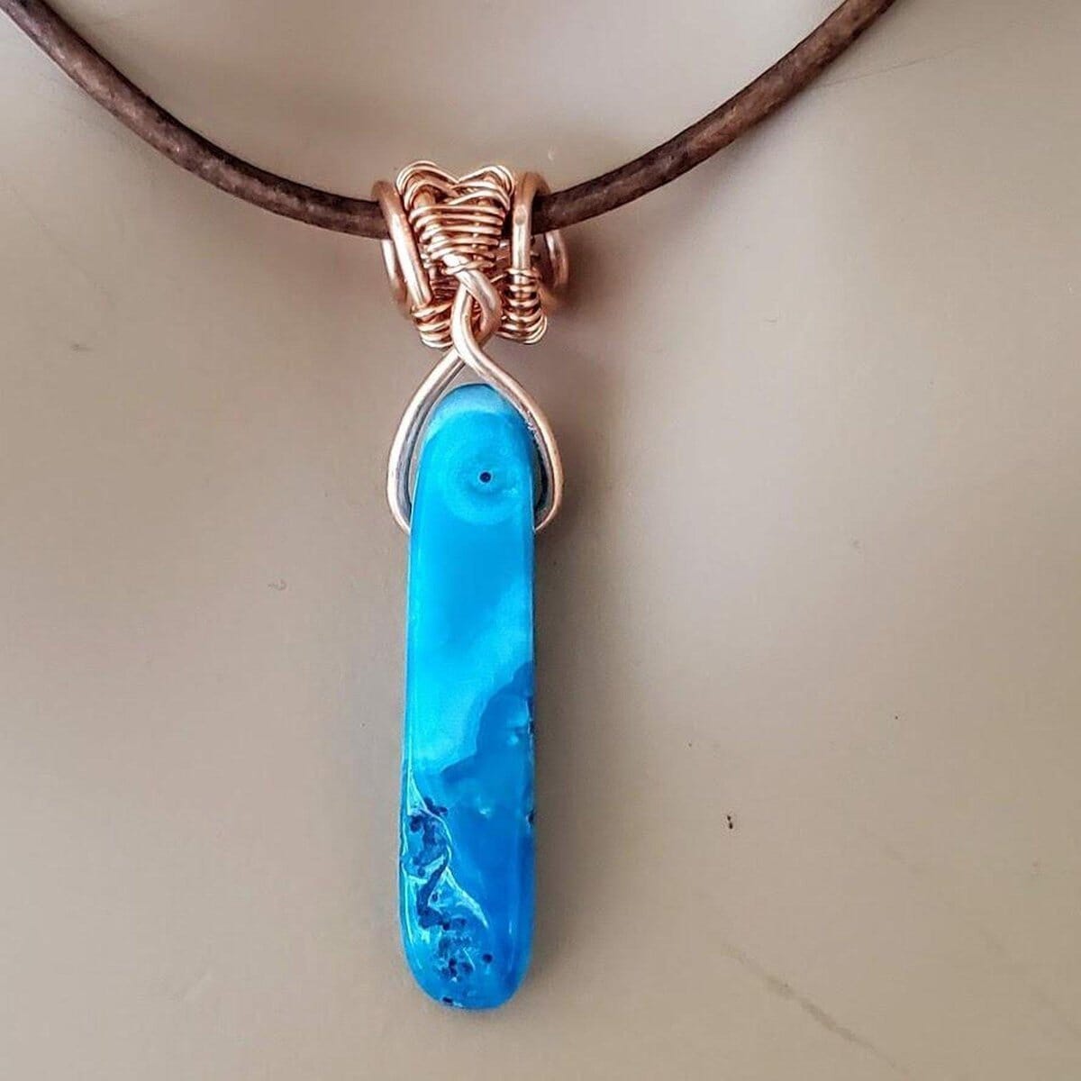 Wire Wrapped Pointed Turquoise Agate Leather Necklace for Him and Her by Alexa Martha Designs