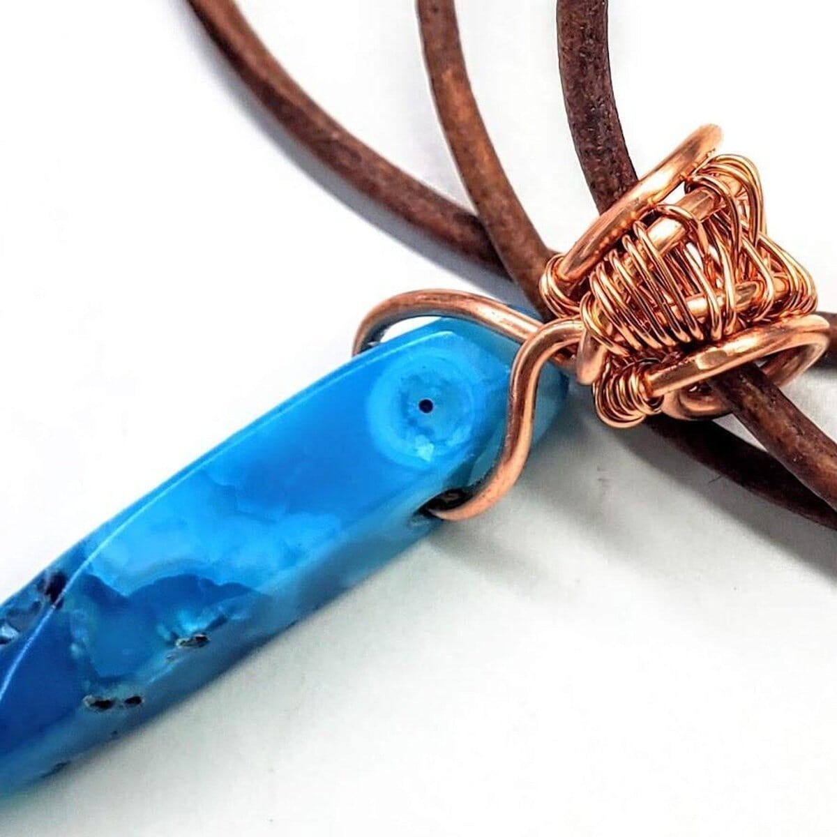 Wire Wrapped Pointed Turquoise Agate Leather Necklace for Him and Her by Alexa Martha Designs