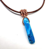 Wire Wrapped Pointed Turquoise Agate Leather Necklace for Him and Her by Alexa Martha Designs