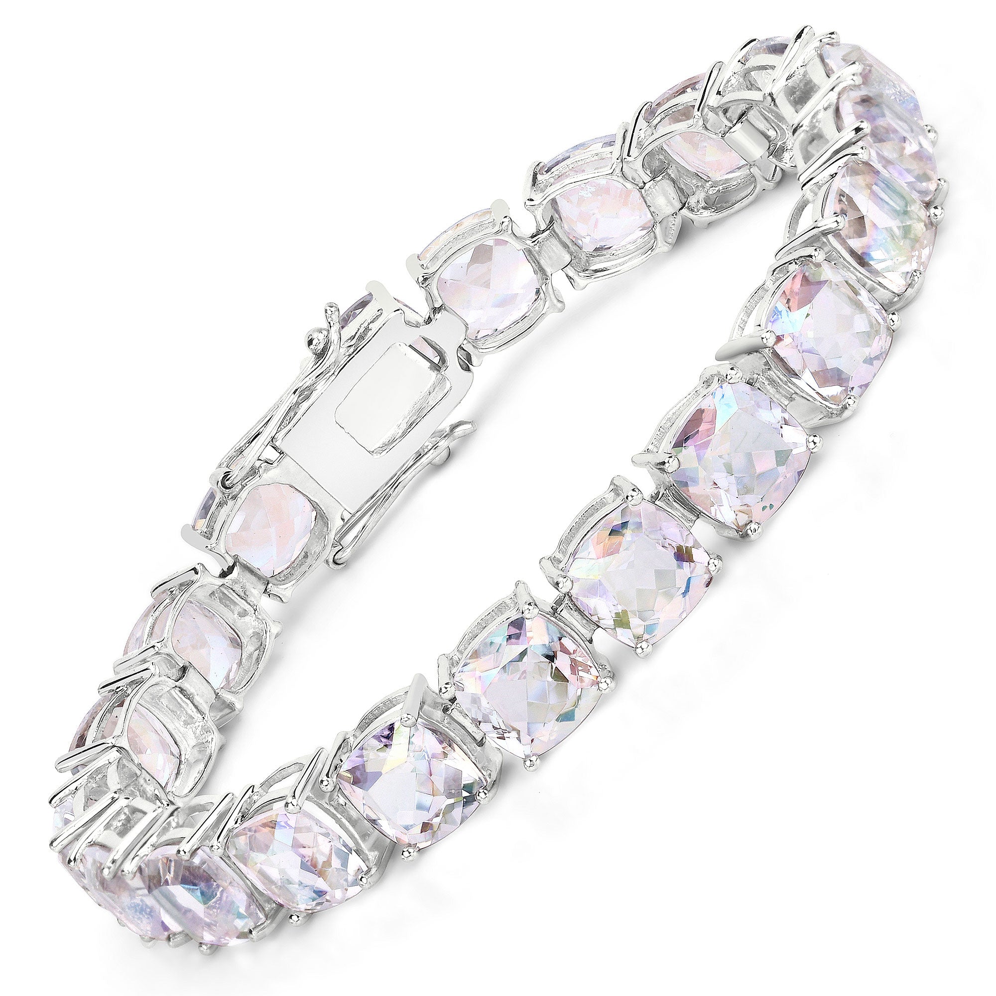 40.00 Carat Genuine Opal Rainbow Quartz .925 Sterling Silver Bracelet
