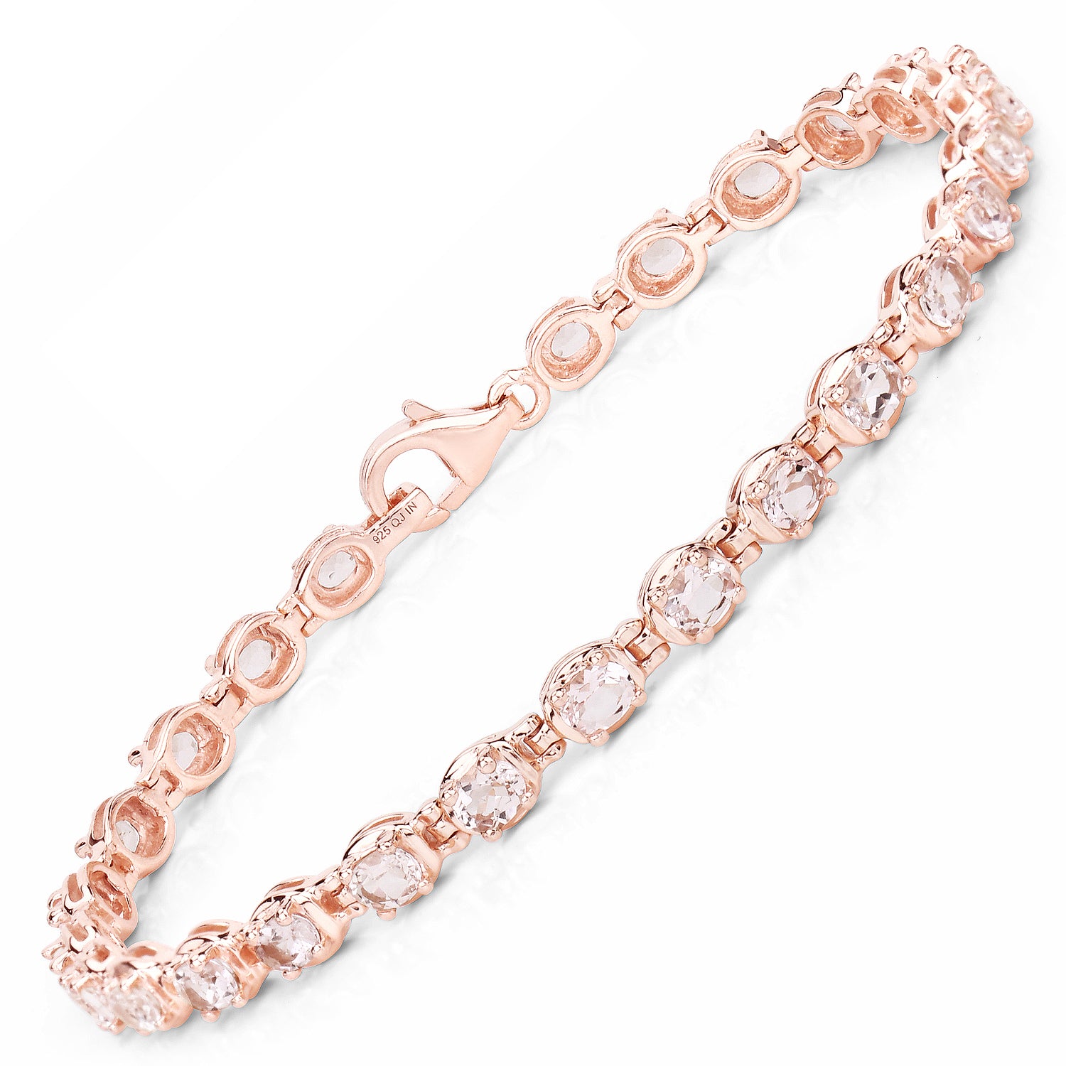 14K Rose Gold Plated 3.90 ct Genuine Morganite .925 Sterling Silver Bracelet
