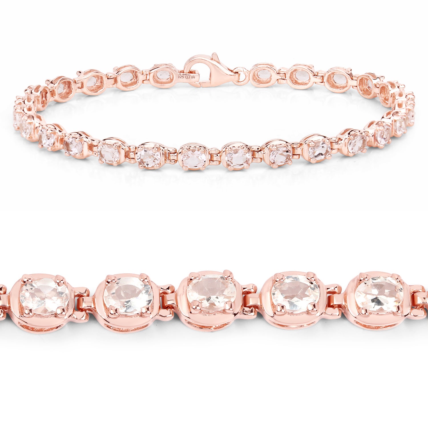 14K Rose Gold Plated 3.90 ct Genuine Morganite .925 Sterling Silver Bracelet