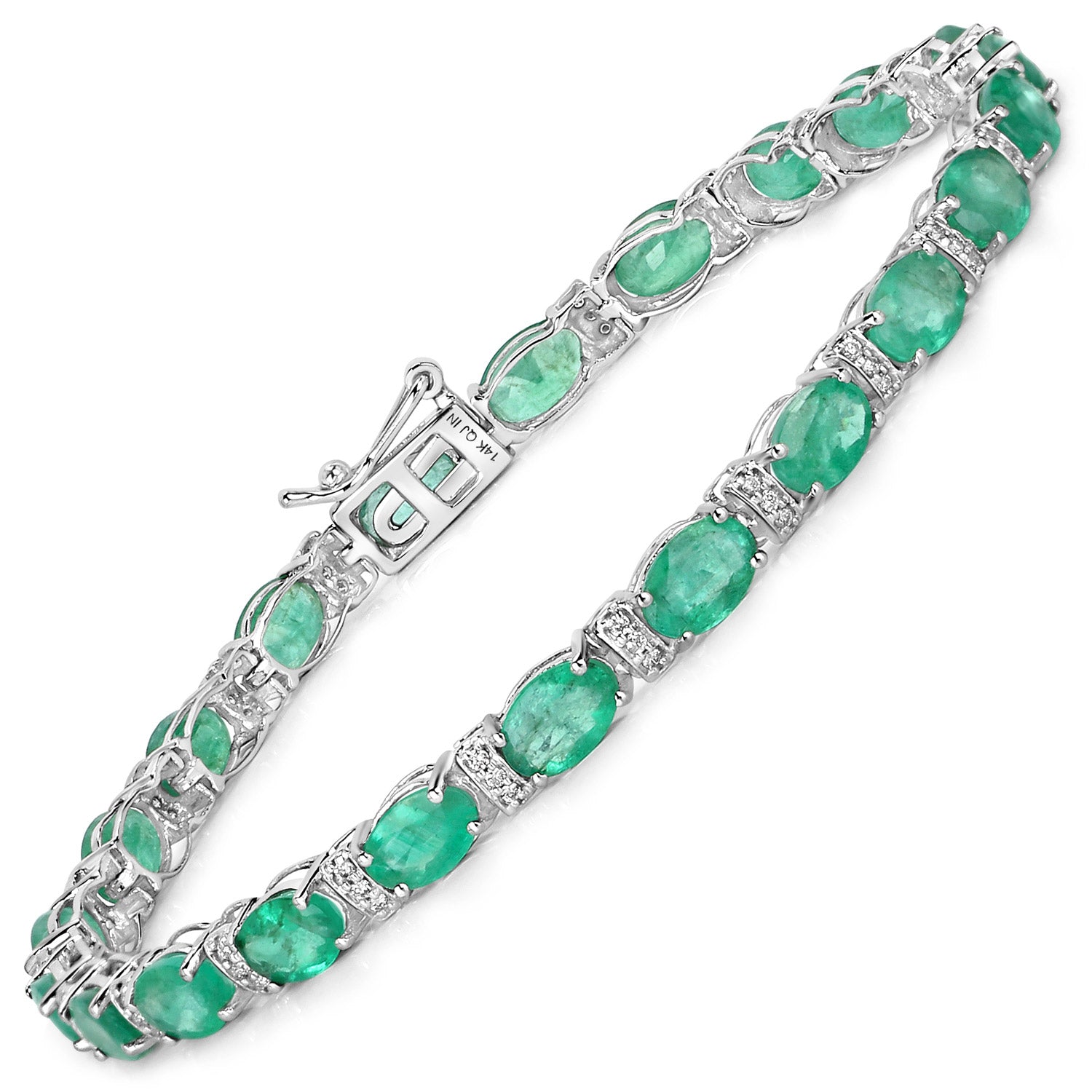 9.94 ct. Genuine Zambian Emerald and White Diamond 14K White Gold Bracelet