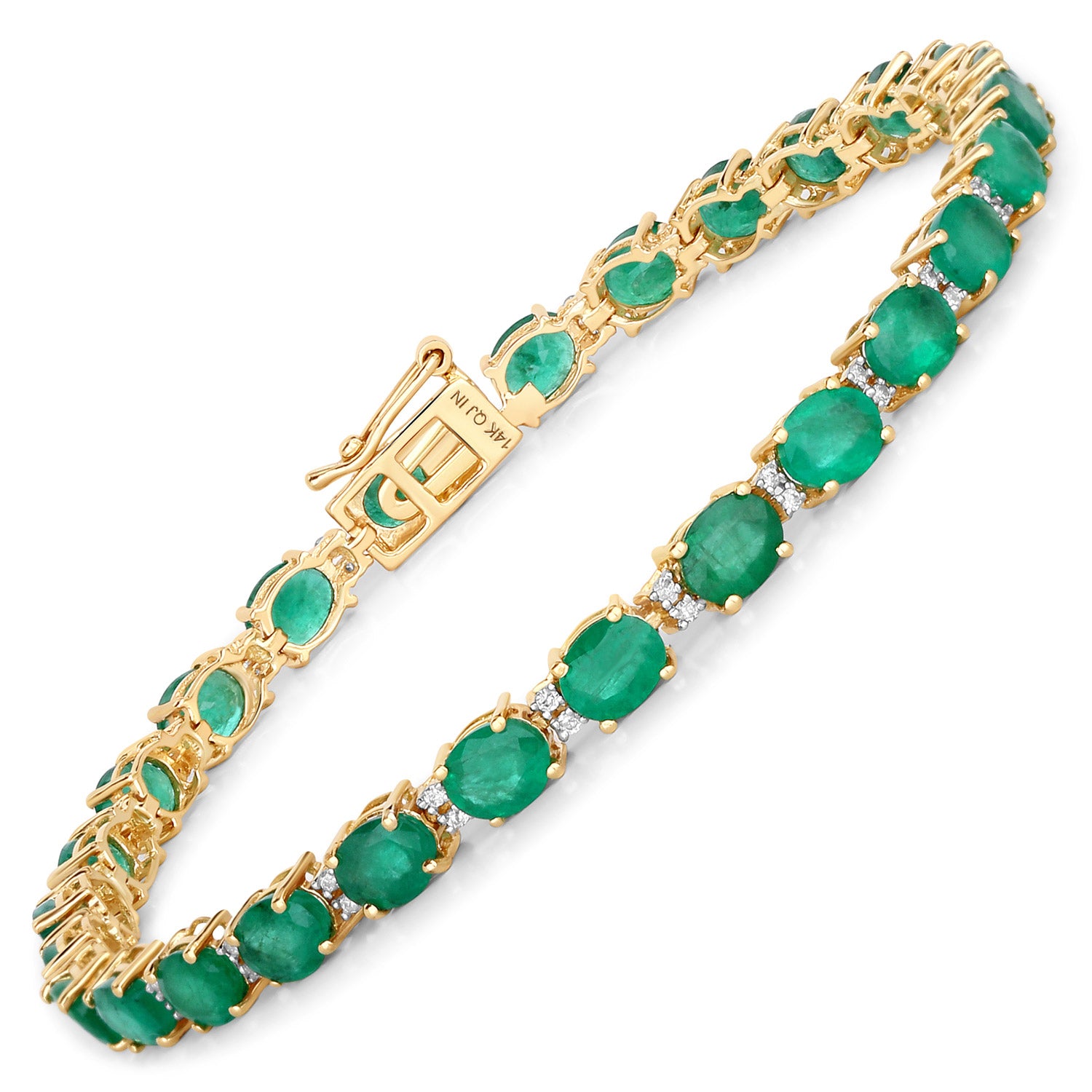 8.35 ct Genuine Zambian Emerald and White Diamond 14K Yellow Gold Bracelet