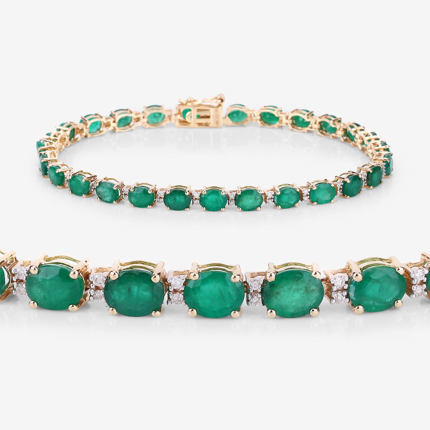 8.35 ct Genuine Zambian Emerald and White Diamond 14K Yellow Gold Bracelet