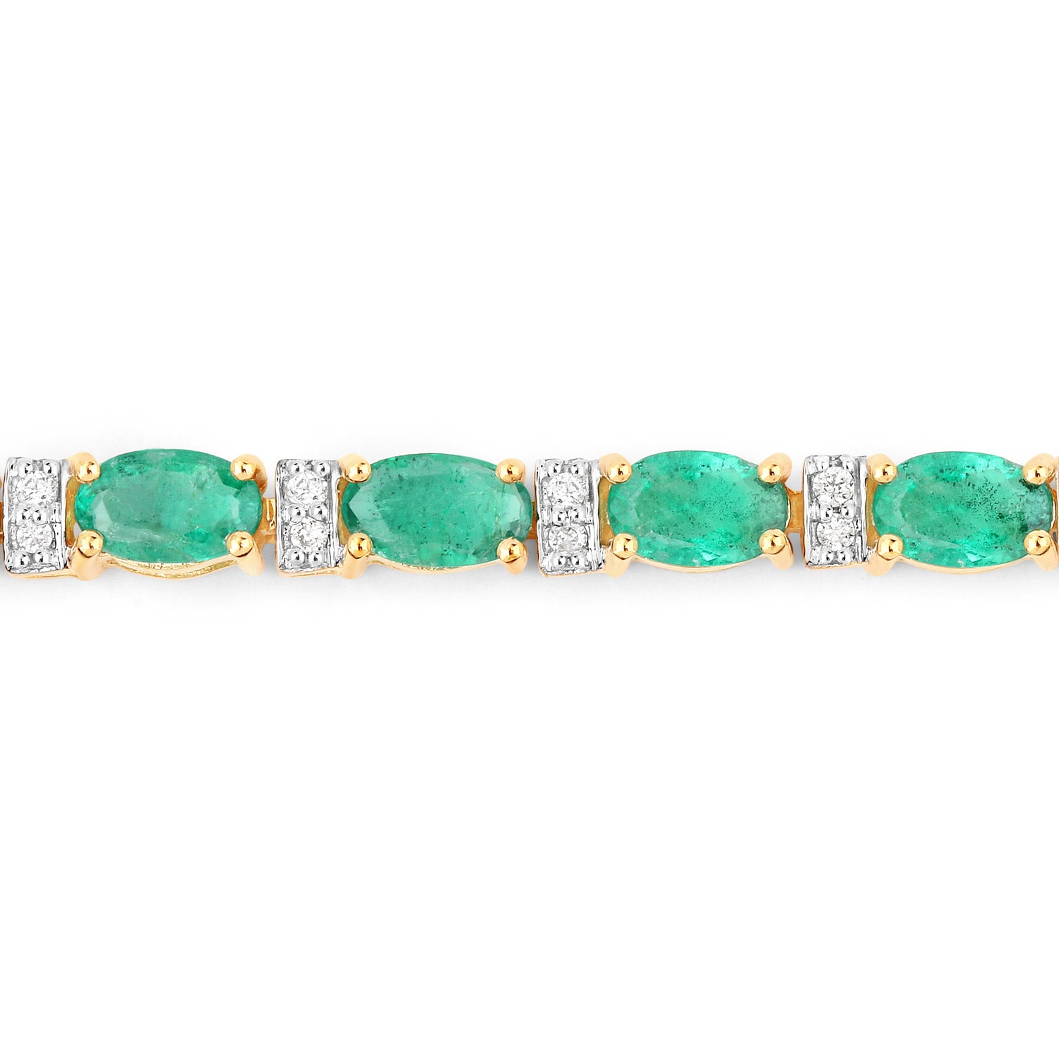 4.98 ct Genuine Zambian Emerald and White Diamond 14K Yellow Gold Bracelet