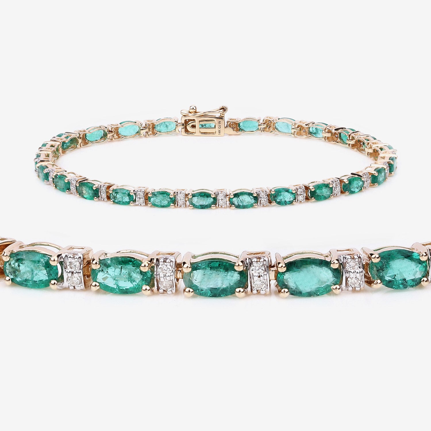 4.98 ct Genuine Zambian Emerald and White Diamond 14K Yellow Gold Bracelet