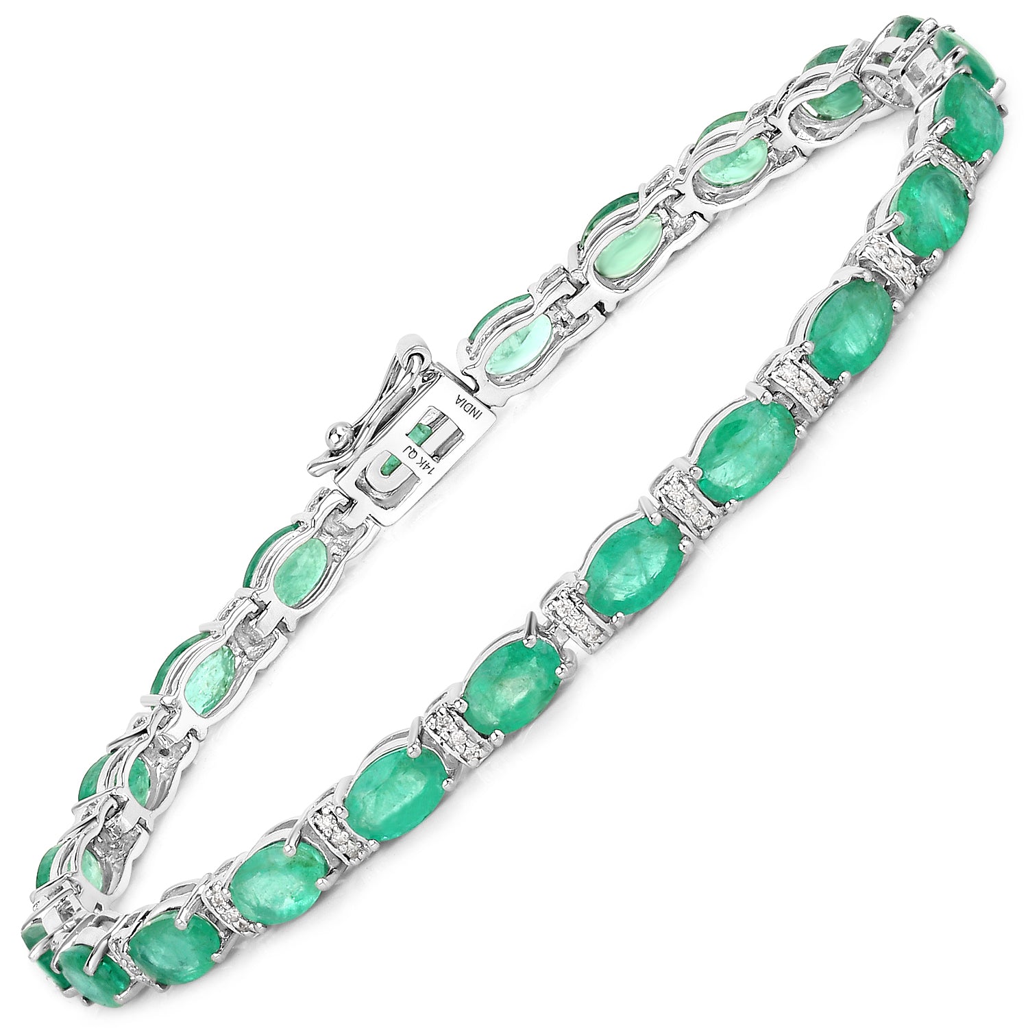 9.94 ct. Genuine Zambian Emerald and White Diamond 14K White Gold Bracelet