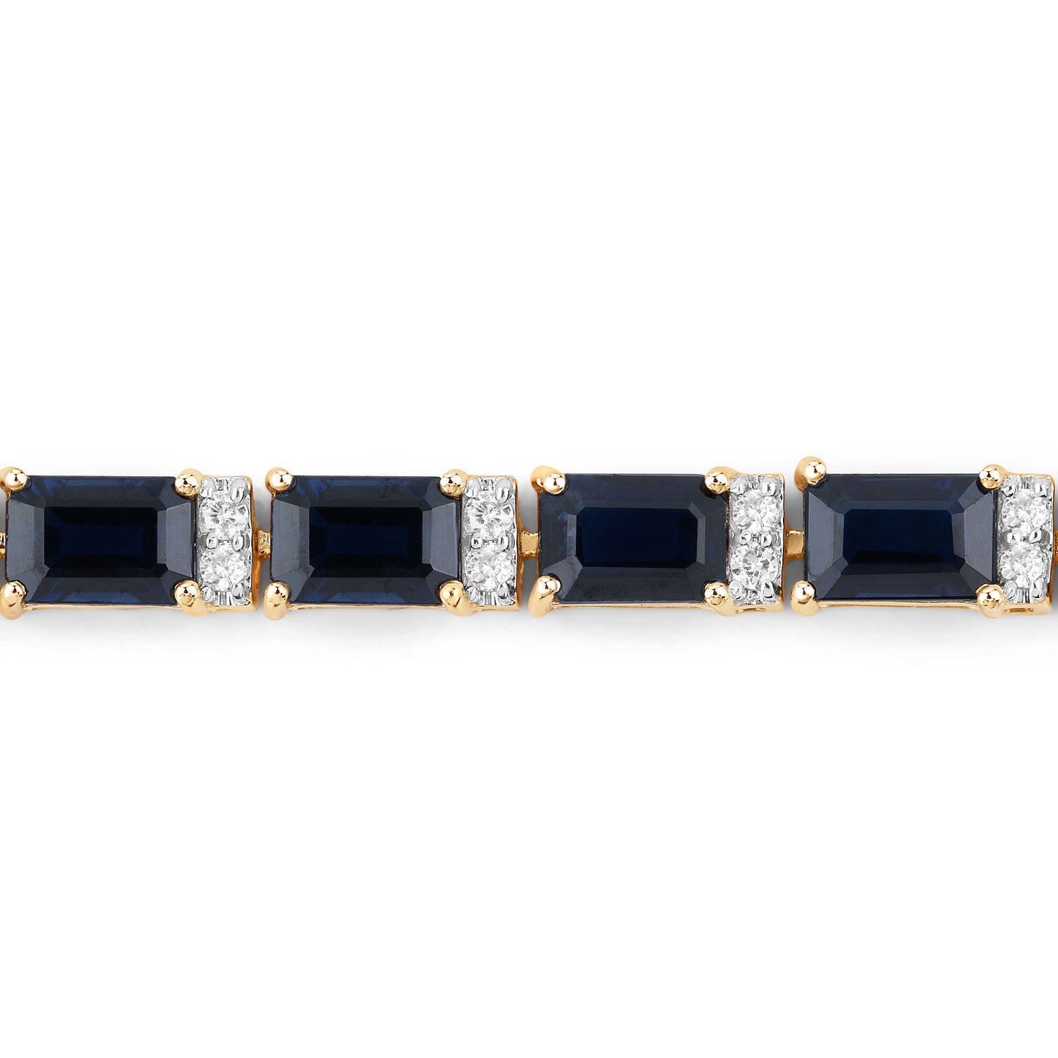 12.77 ct Genuine Blue Sapphire and White Diamond 14K Yellow Gold Bracelet
