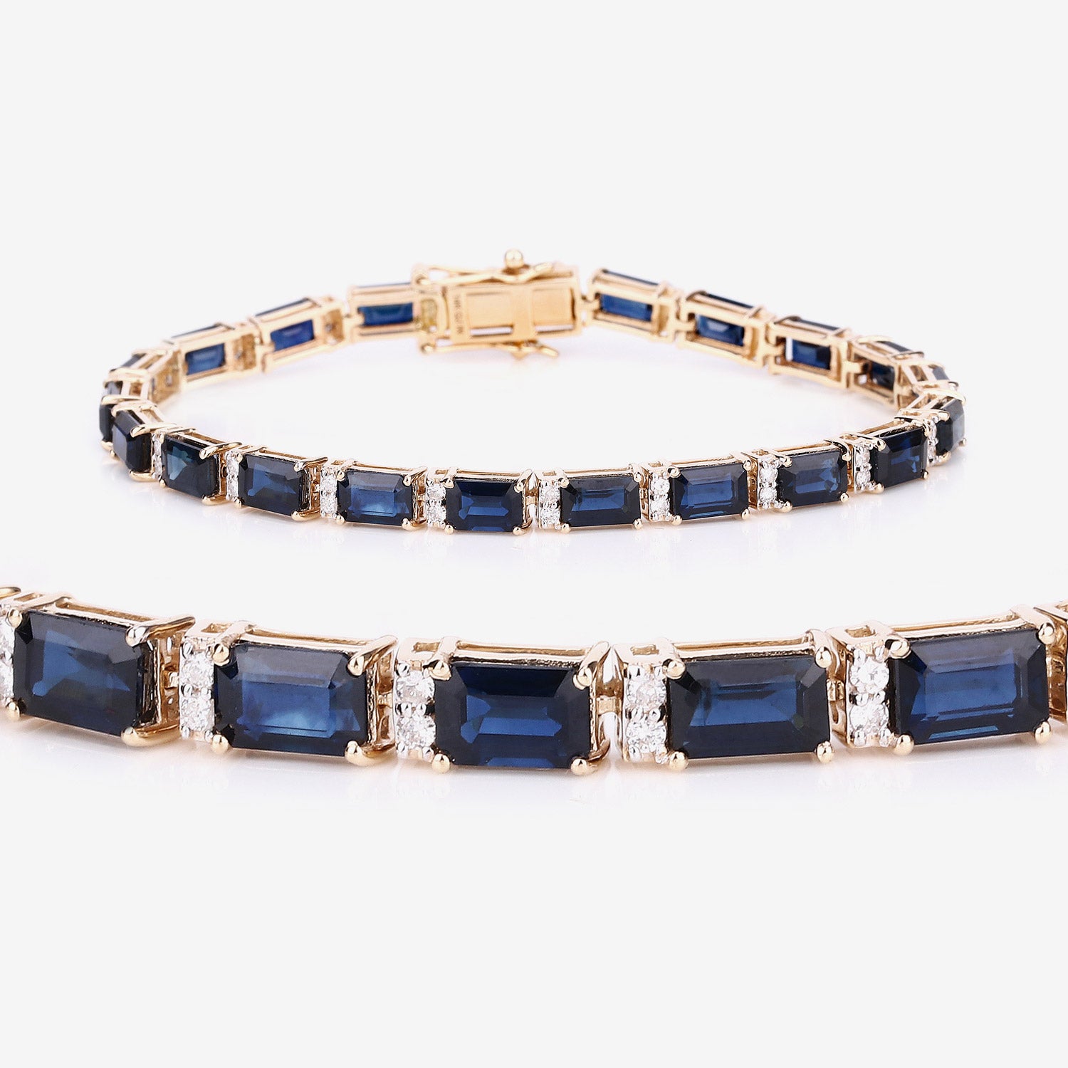 12.77 ct Genuine Blue Sapphire and White Diamond 14K Yellow Gold Bracelet