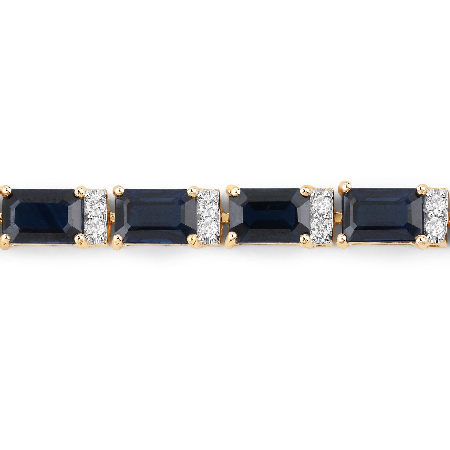 12.77 ct Genuine Blue Sapphire and White Diamond 14K Yellow Gold Bracelet