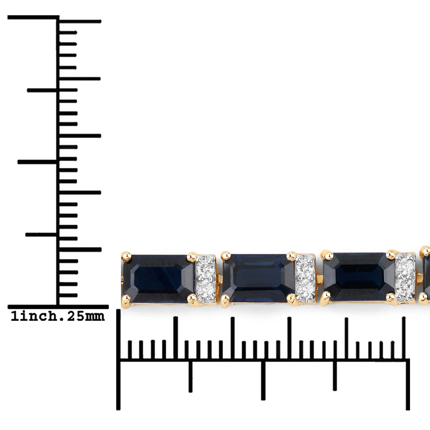 12.77 ct Genuine Blue Sapphire and White Diamond 14K Yellow Gold Bracelet