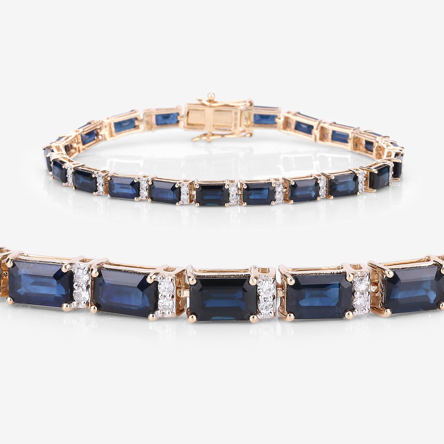 12.77 ct Genuine Blue Sapphire and White Diamond 14K Yellow Gold Bracelet