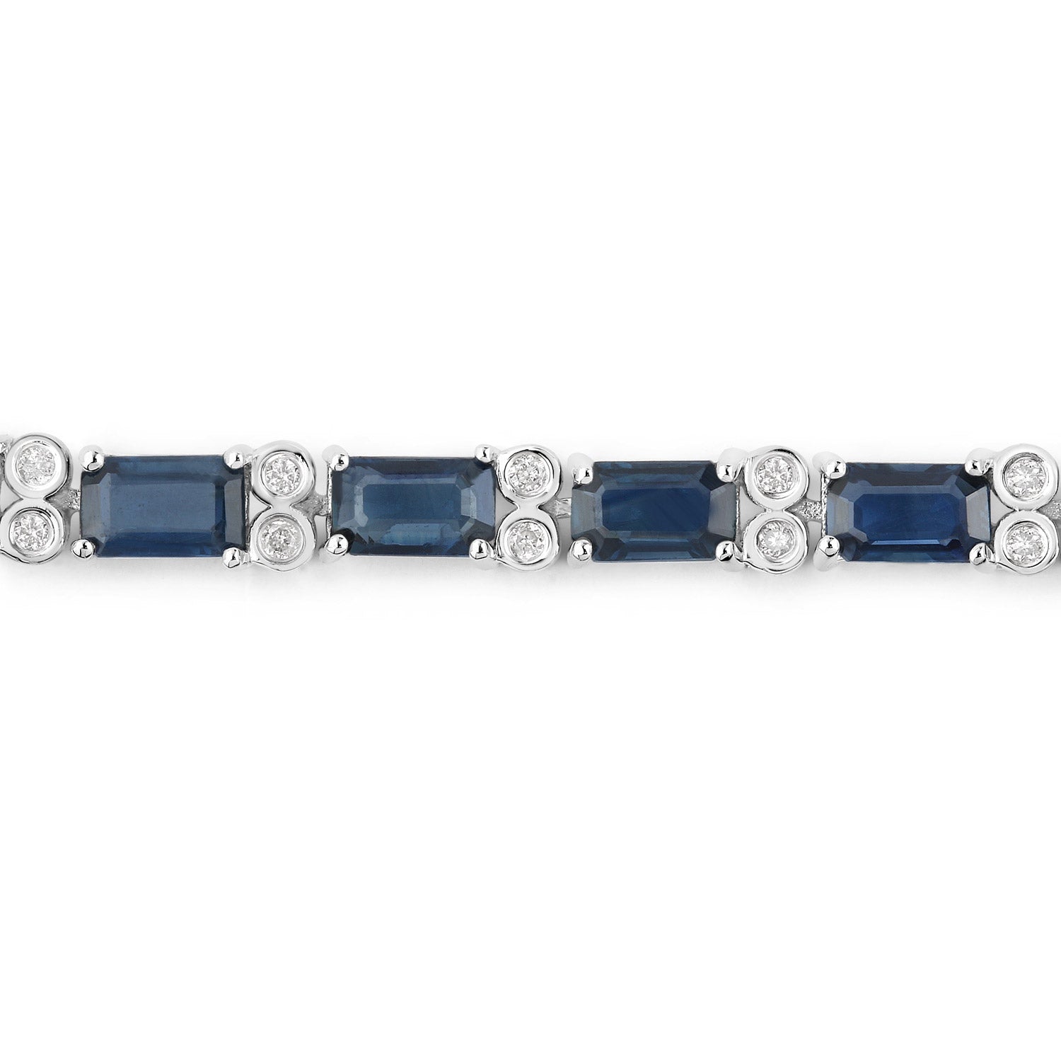 9.57 ct. Genuine Blue Sapphire and White Diamond 14K White Gold Bracelet