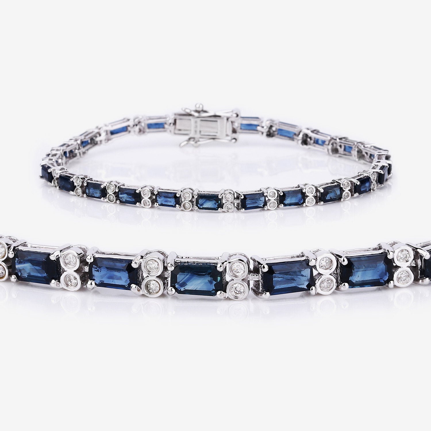 9.57 ct. Genuine Blue Sapphire and White Diamond 14K White Gold Bracelet
