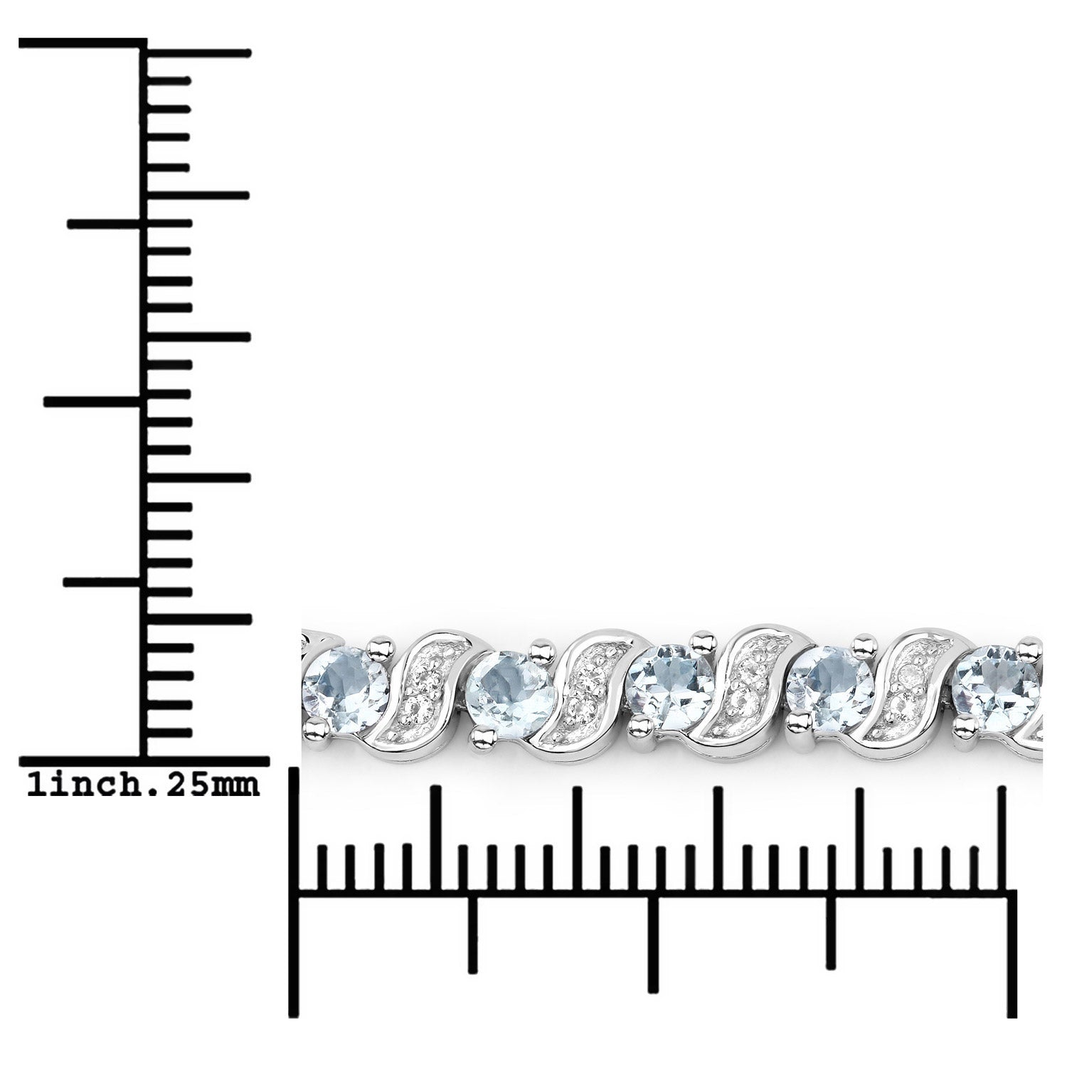 0.98 Carat Genuine Aquamarine and White Topaz .925 Sterling Silver Bracelet
