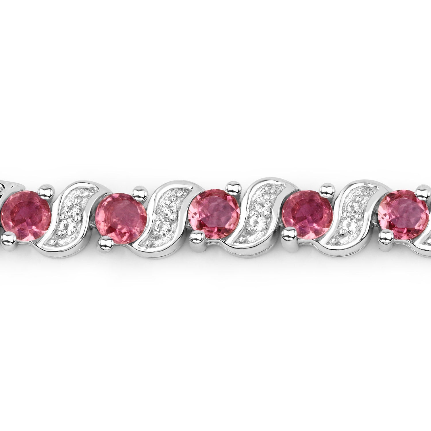 1.16 Carat Genuine Pink Tourmaline and White Topaz .925 Sterling Silver Bracelet
