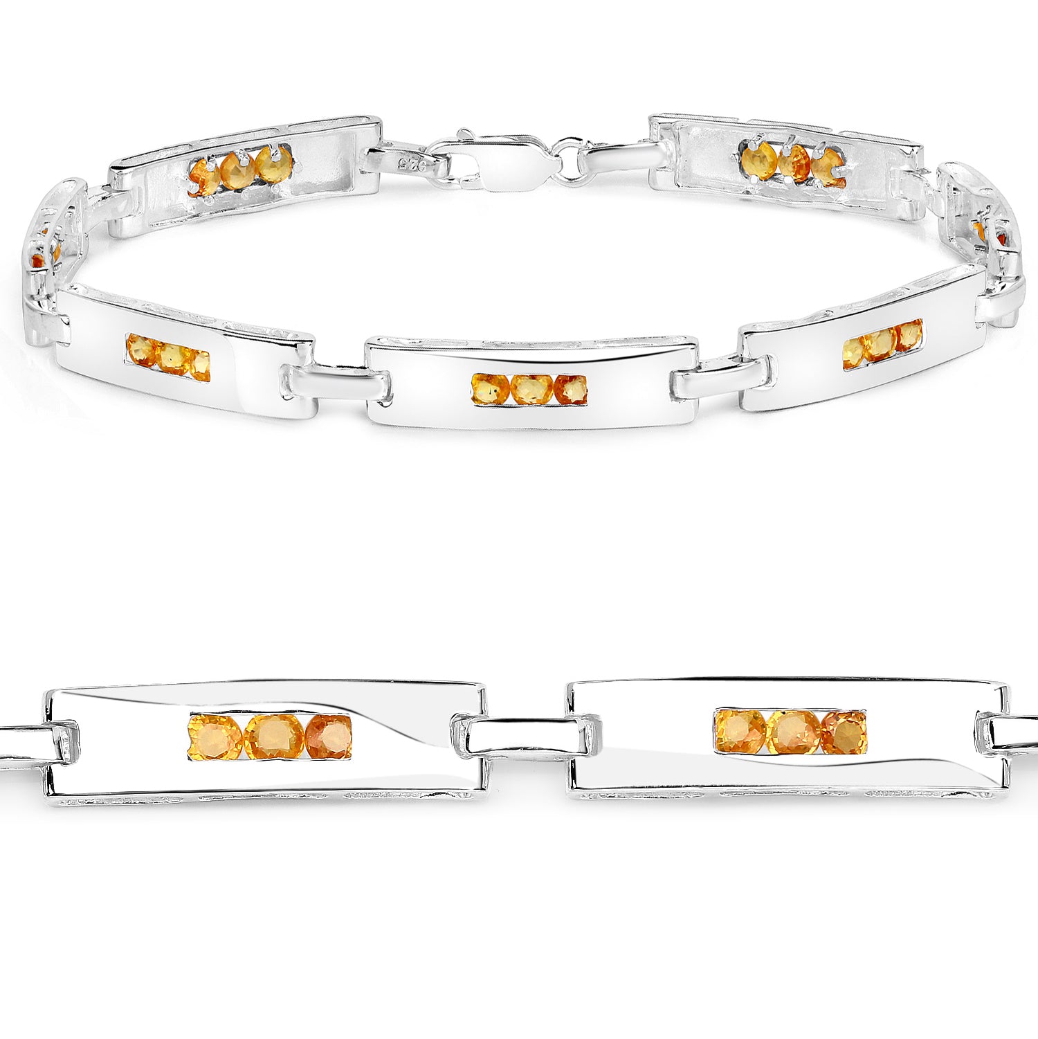 2.52 Carat Genuine Yellow Sapphire .925 Sterling Silver Bracelet
