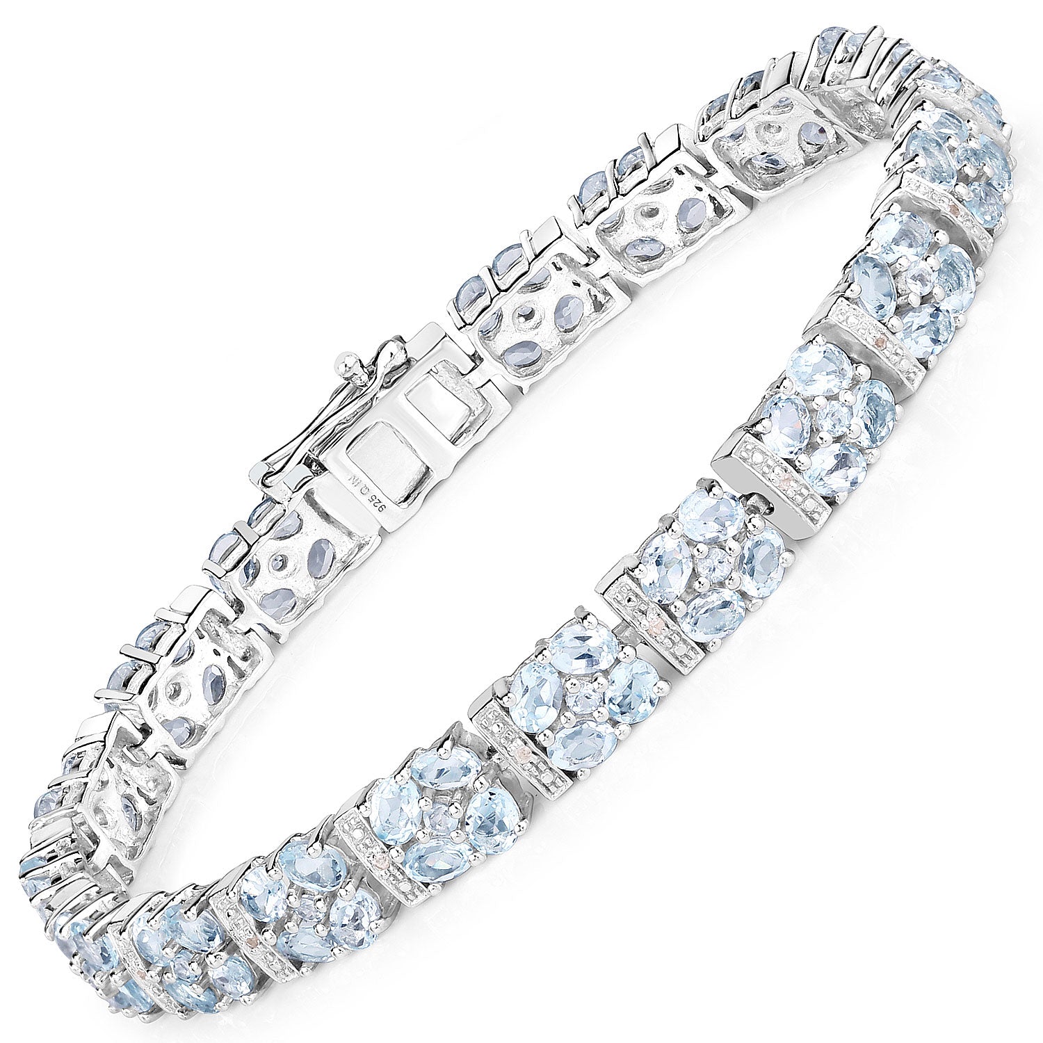 15.22 Carat Genuine Blue Topaz and White Topaz .925 Sterling Silver Bracelet