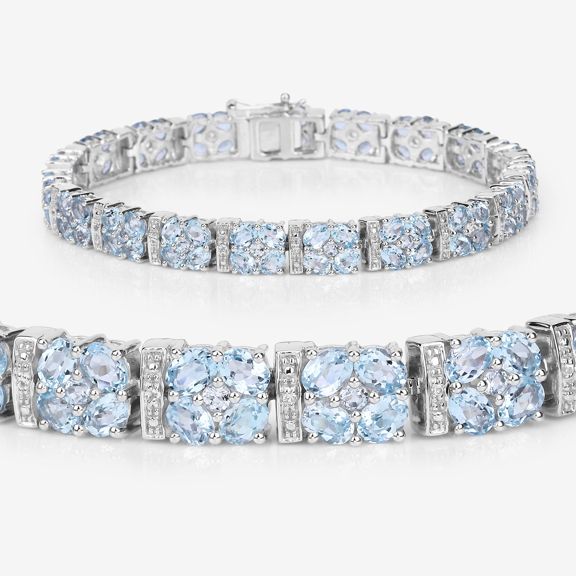 15.22 Carat Genuine Blue Topaz and White Topaz .925 Sterling Silver Bracelet