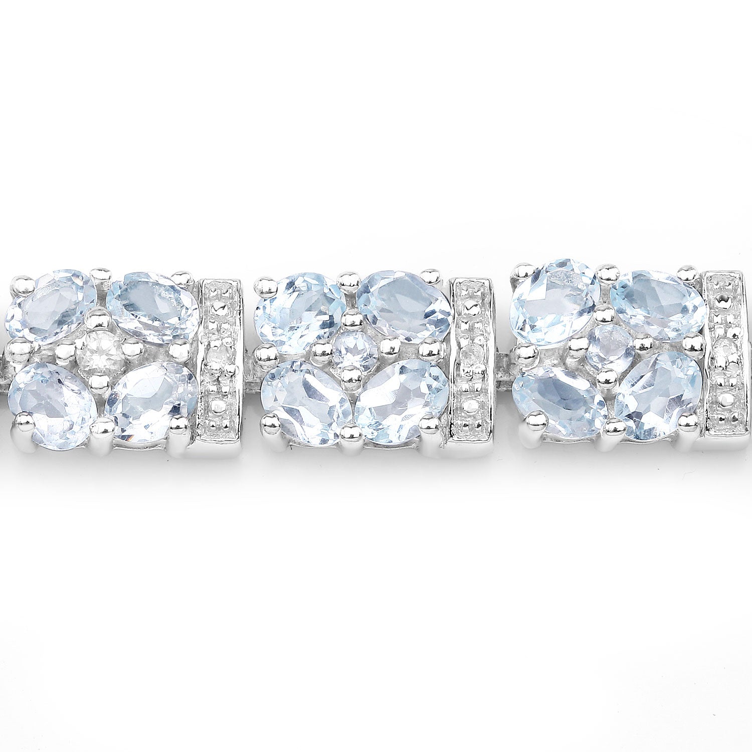 15.22 Carat Genuine Blue Topaz and White Topaz .925 Sterling Silver Bracelet