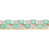 14K Yellow Gold Plated 10.37 Carat Genuine Emerald and White Diamond .925 Sterling Silver Bracelet