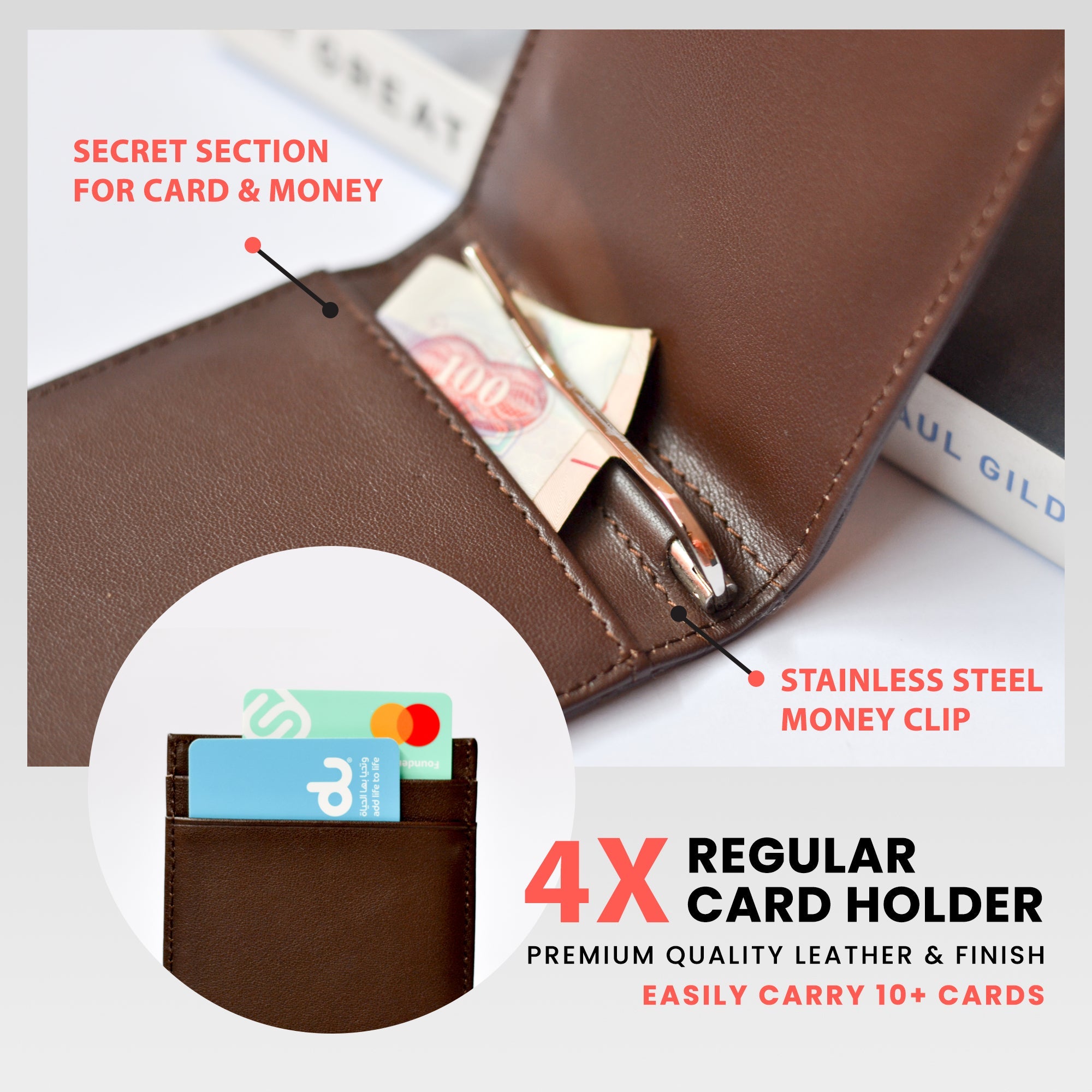 Avera Men's Wallet Genuine Leather Slim RFID Blocking Bifold Wallet With Money Clip