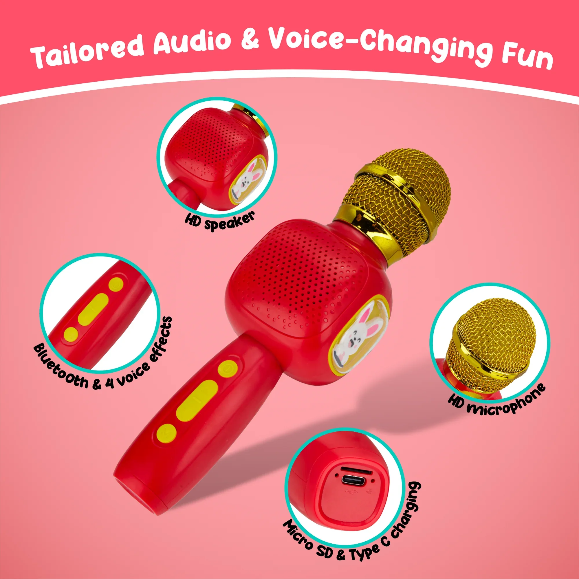 Contixo Karaoke Microphone for Kids - Wireless, Portable, Ages 3-12, Red by Contixo