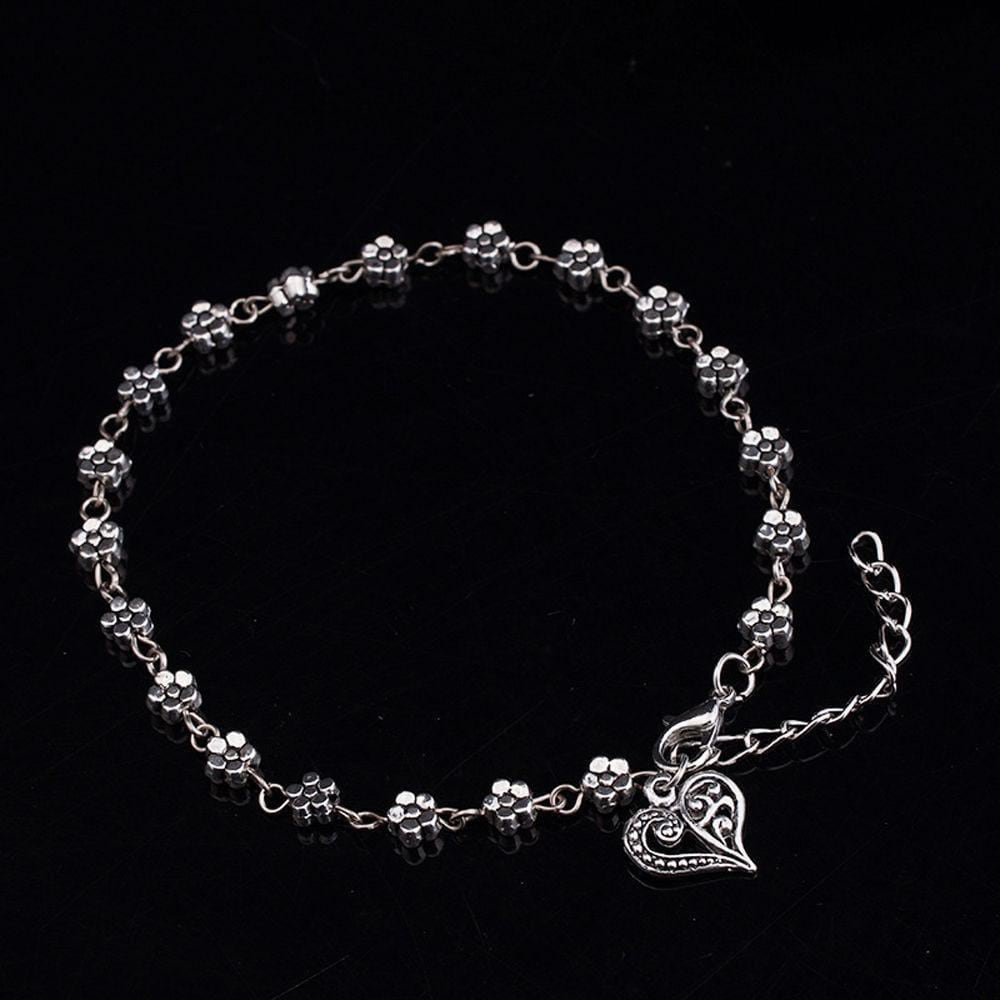 Daisy Flower Anklet Hanging Heart Charm by Fashion Hut Jewelry