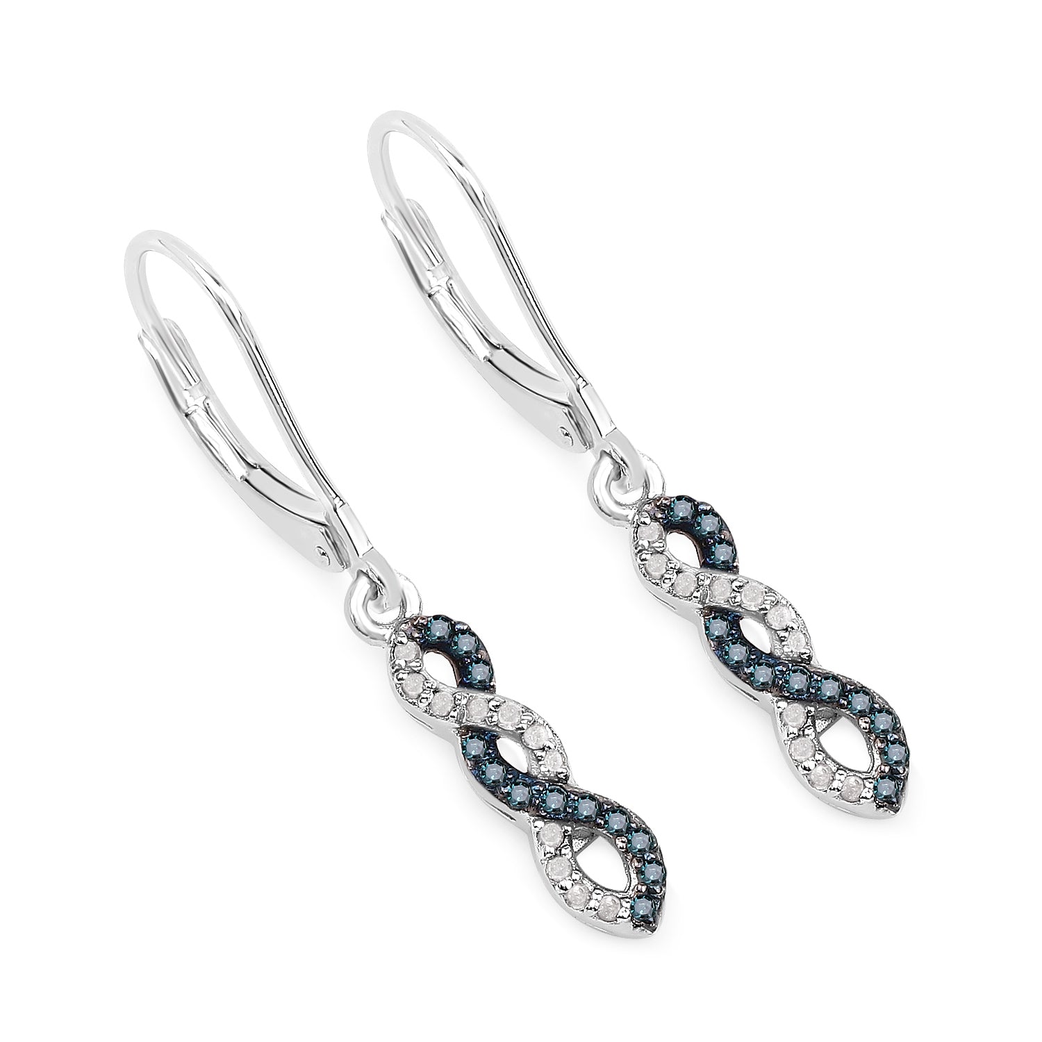 0.24 ct Genuine Blue Diamond and White Diamond .925 Sterling Silver Earrings