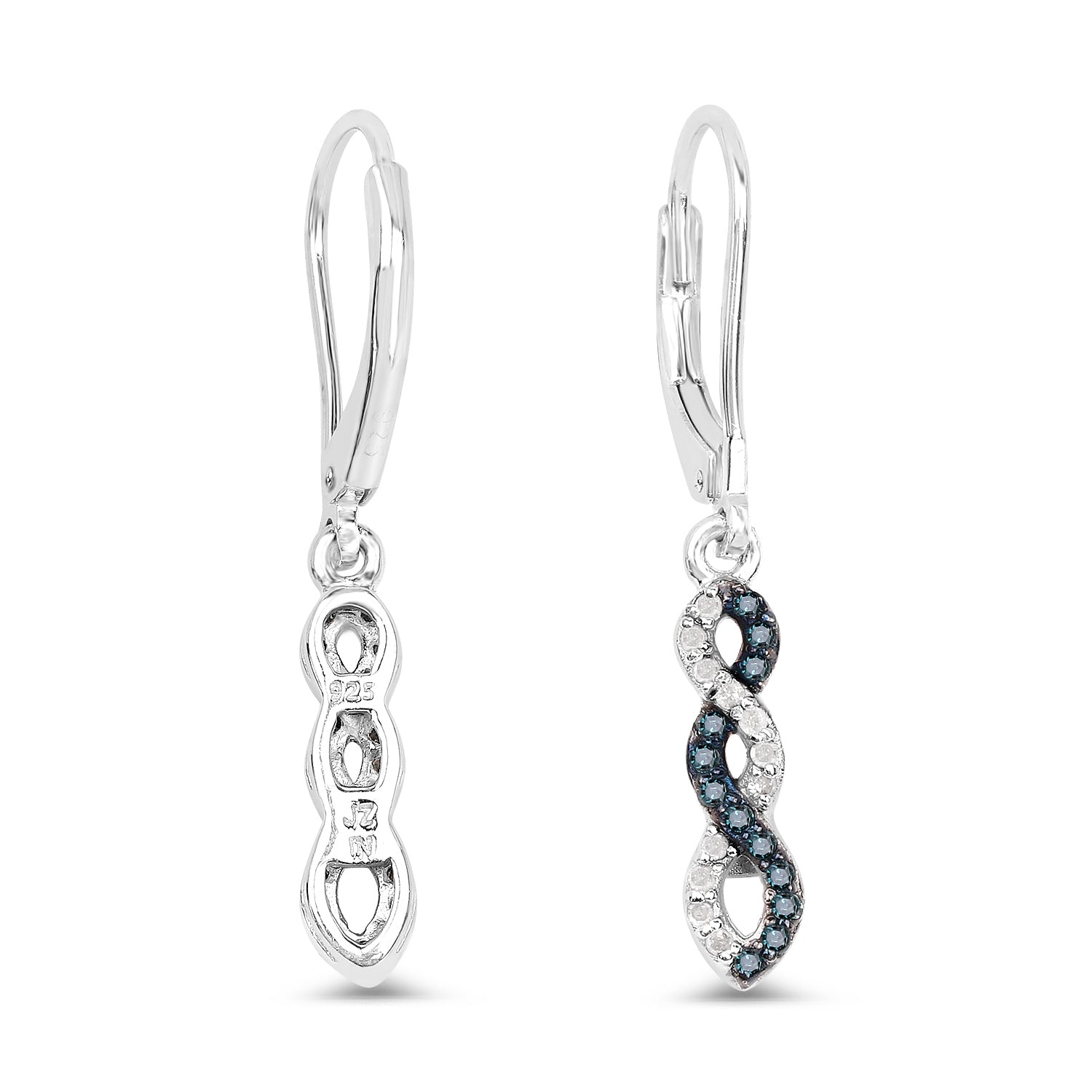 0.24 ct Genuine Blue Diamond and White Diamond .925 Sterling Silver Earrings
