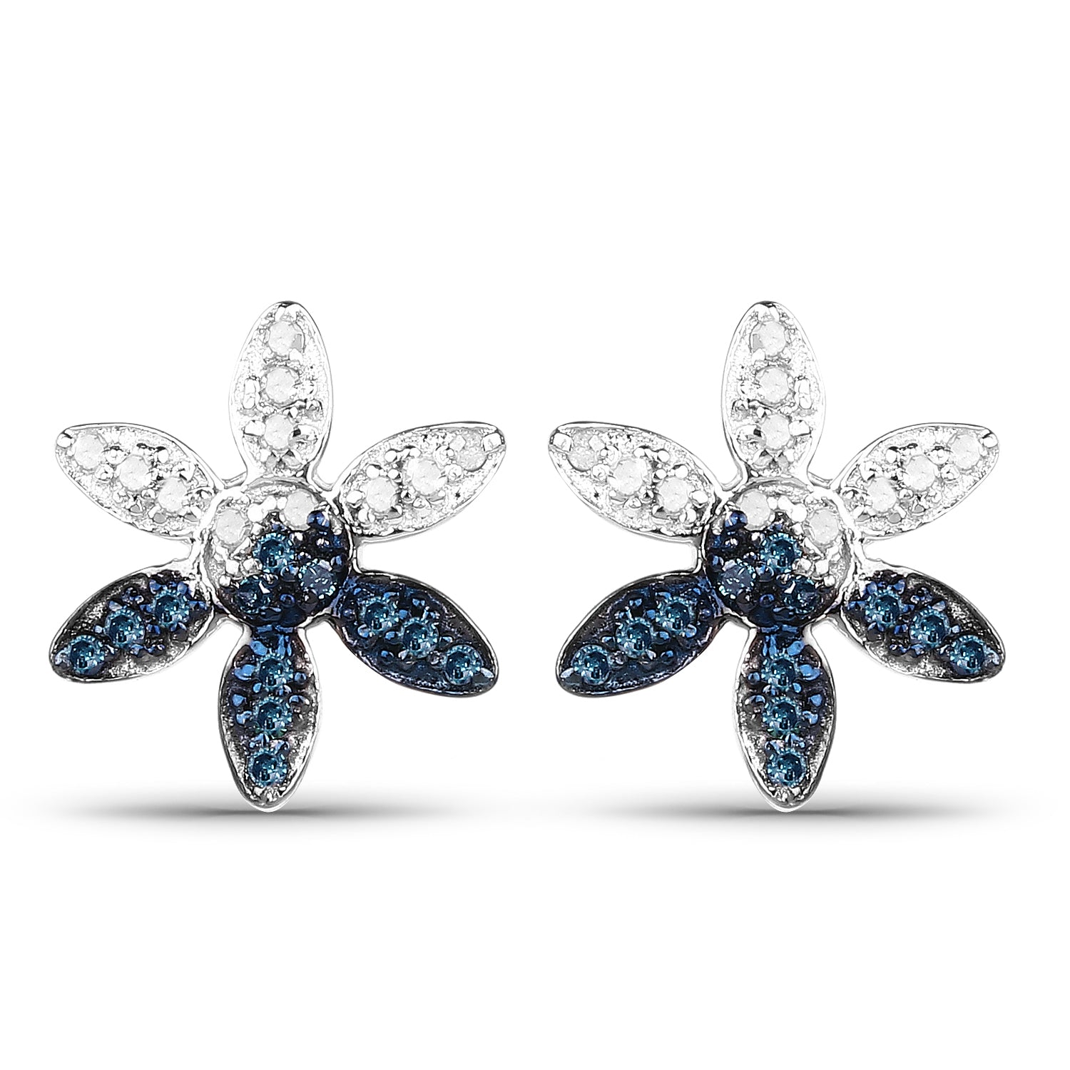 0.24 ct Genuine Blue Diamond and White Diamond .925 Sterling Silver Earrings