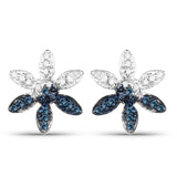 0.24 ct Genuine Blue Diamond and White Diamond .925 Sterling Silver Earrings