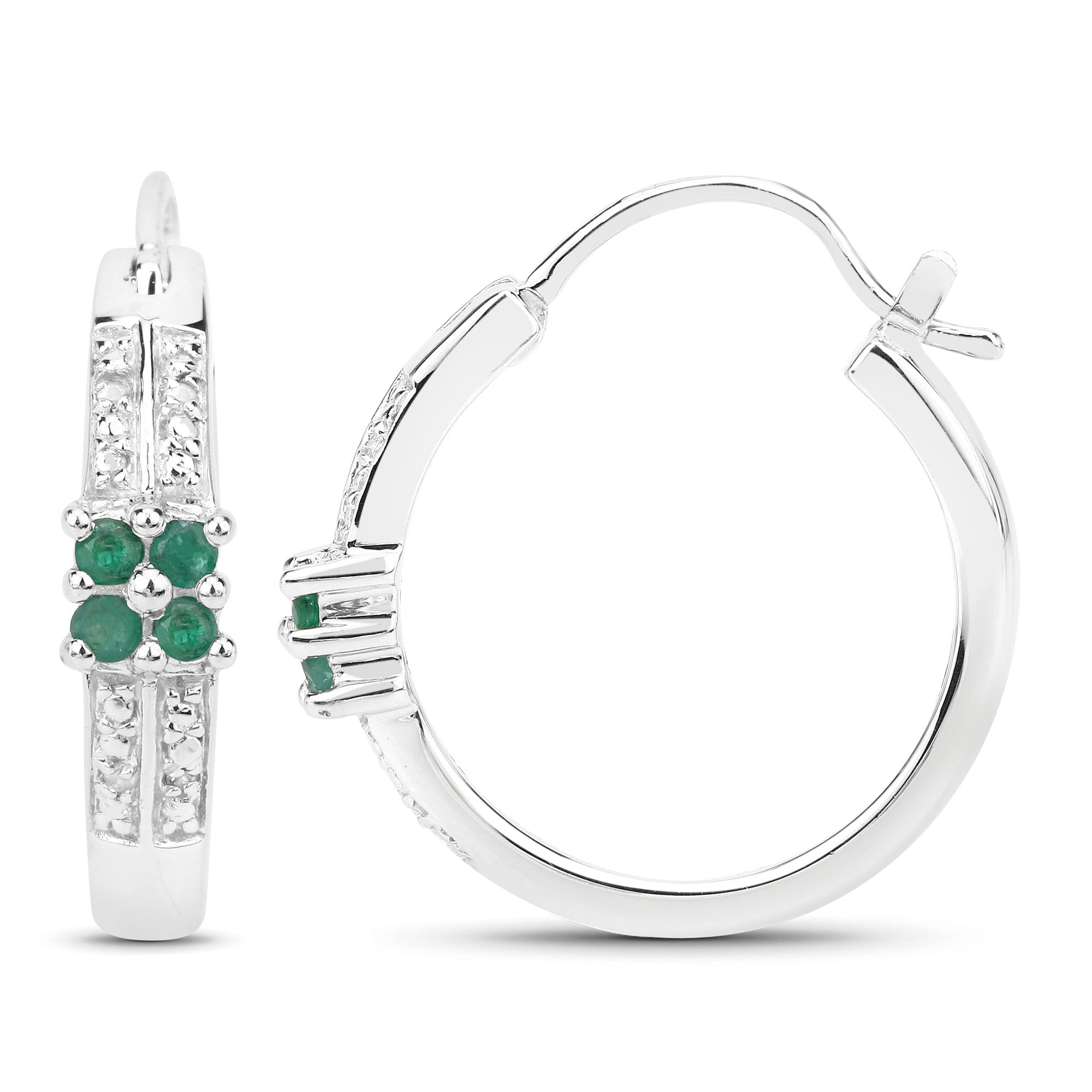 0.27 Carat Genuine Emerald and White Topaz .925 Sterling Silver Earrings