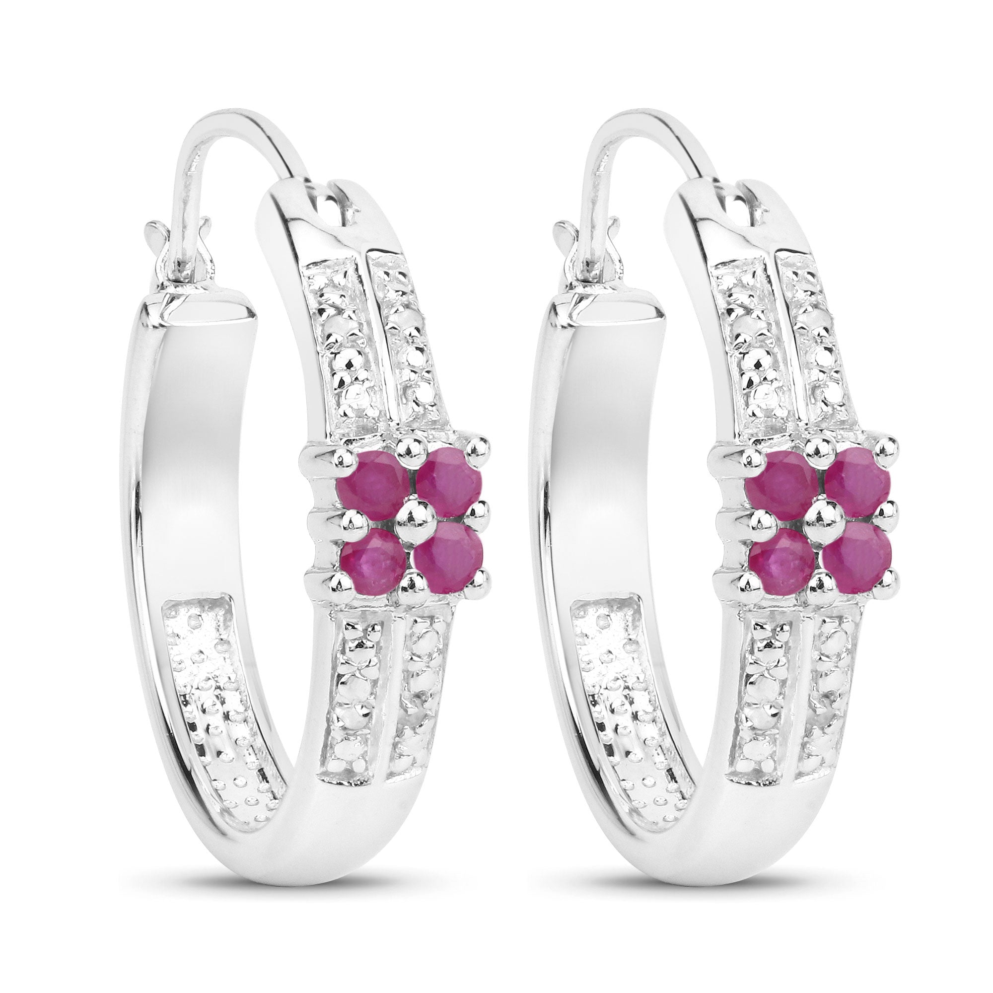 0.40 Carat Genuine Ruby and White Topaz .925 Sterling Silver Earrings