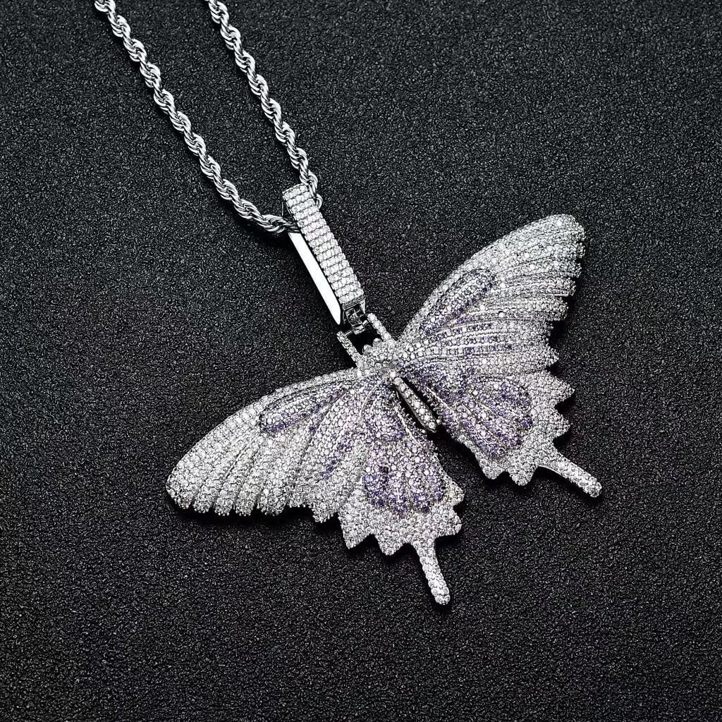 Fully Iced Out Diamond Big Butterfly Pendant Jewelry
